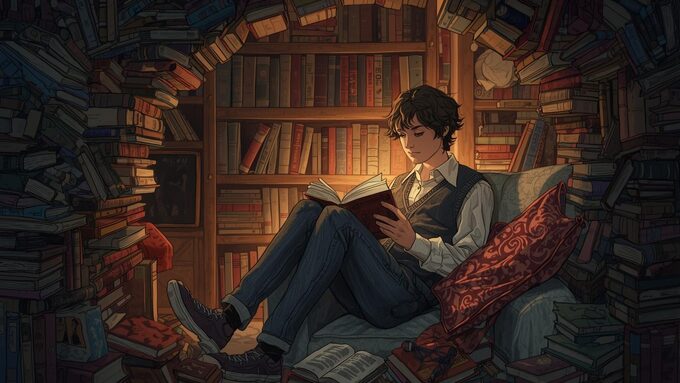 lire un livre dans un endroit très confortable entouré de livres.jpg